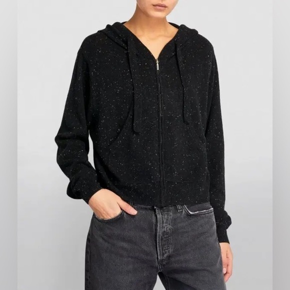 Crush Tops - Crush Cashmere Rio Zip-Up Hoodie-100% Cashmere Black Cropped Sweater (Size XS)